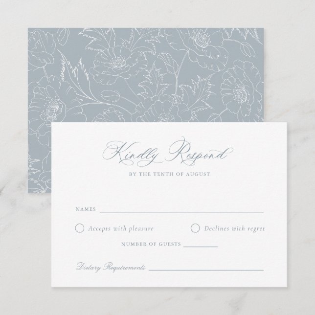 Elegant Dusty Blue Floral Wreath Wedding RSVP Card Einladung (Vorne/Hinten)
