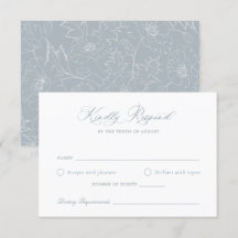 Elegant Dusty Blue Floral Wreath Wedding RSVP Card