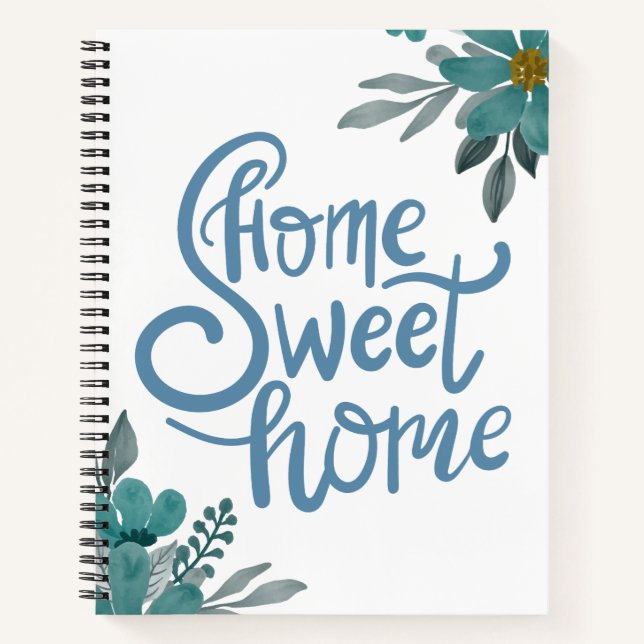 Elegant Dusty Blue Flowers Zuhause Sweet Zuhause C Notizbuch (Vorderseite)