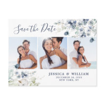 Elegant Dusty Blue Foliage Wedding Save the Date