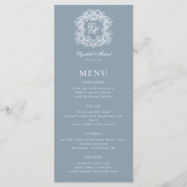 Elegant Dusty Blue Formal Monogram Crest Wedding Menükarte