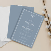 Elegant Dusty Blue Formal Monogram Simple Wedding 