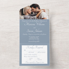 Elegant Dusty Blue Foto Hochzeit Einladung