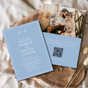 Elegant Dusty Blue Foto QR Code Wedding Einladung