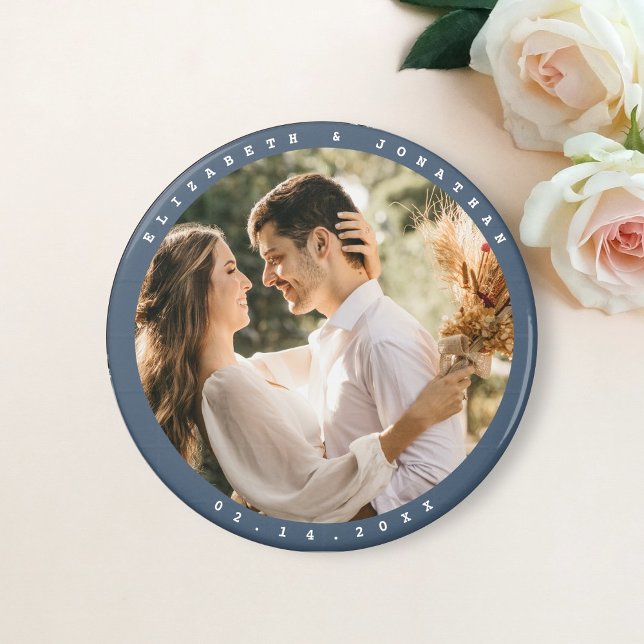 Elegant Dusty Blue Foto Wedding Save the Date Magnet (Von Creator hochgeladen)