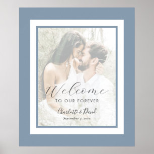 Elegant Dusty Blue Foto Wedding Welcome Sign Poster