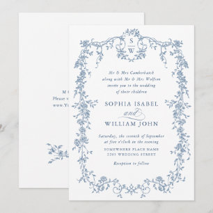 Elegant Dusty Blue French Garden Floral Wedding Einladung