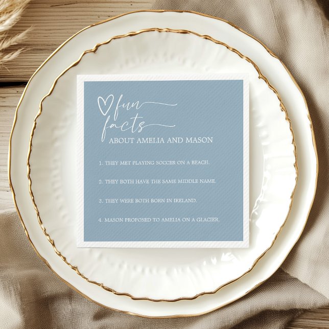 Elegant Dusty Blue Fun Facts Wedding Serviette (Elegant Dusty Blue Fun Facts Wedding Napkins)