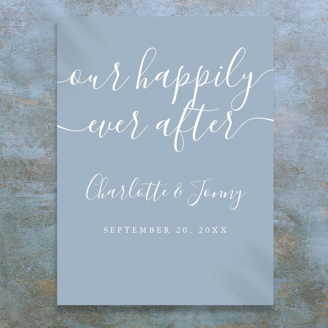 Elegant Dusty Blue glücklich je nach Hochzeit Poster (Elegant Dusty Blue Happily Ever After Wedding Sign)