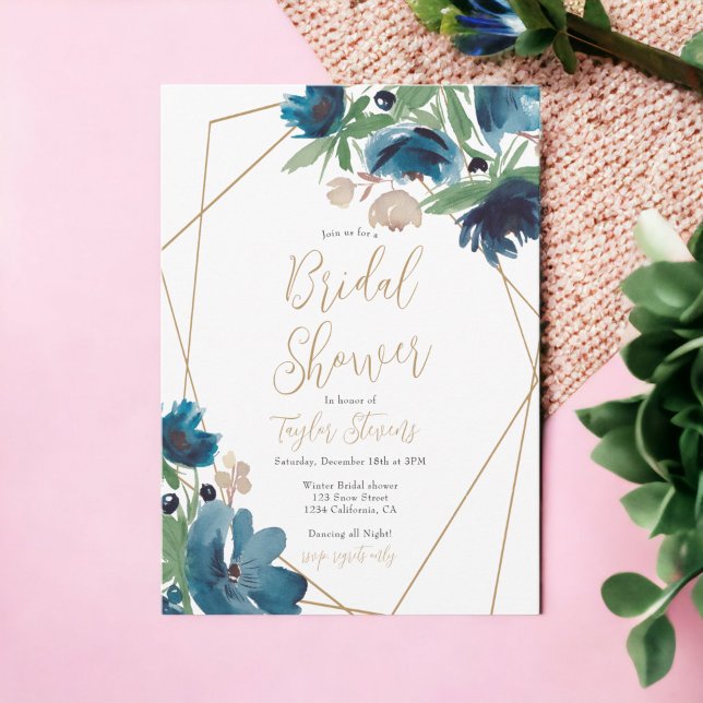 Elegant dusty blue gold Floral Bridal Shower Einladung (Elegant dusty blue gold Floral Bridal Shower Invitation)