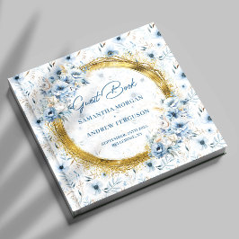 Elegant Dusty Blue Gold Glitzer Wedding Guest Book Gästebuch