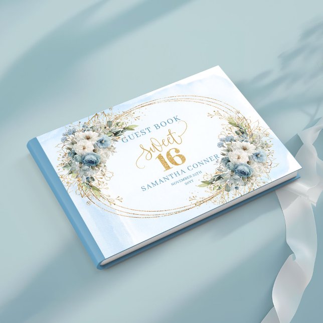 Elegant Dusty Blue Gold Greenery Sweet Sixteen  Gästebuch (Elegant Dusty Blue Gold Greenery Sweet Sixteen Guest Book

)