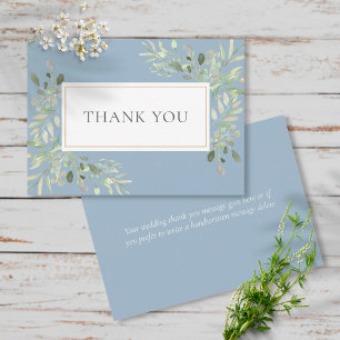 Elegant Dusty Blue Greenerity Blätter Wedding Dankeskarte