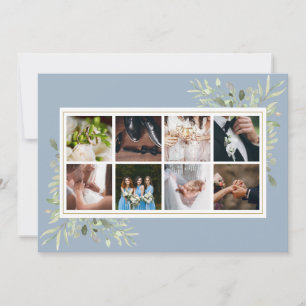 Elegant Dusty Blue Greenerity Foto Collage Wedding Dankeskarte
