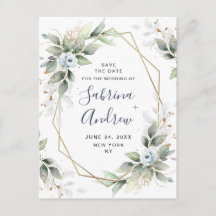 Elegant Dusty Blue Greenerity Wedding Save the Dat