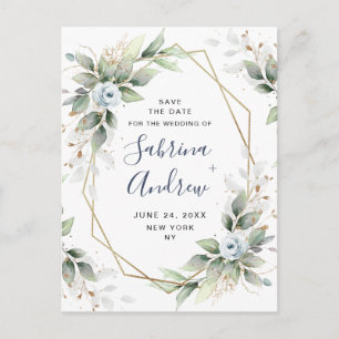 Elegant Dusty Blue Greenerity Wedding Save the Dat Postkarte