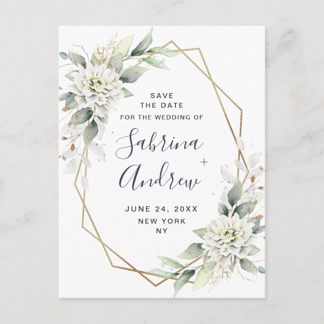Elegant Dusty Blue Greenerity Wedding Save the Dat Postkarte (Vorderseite)