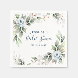 Elegant Dusty Blue Greenery Brautparty Paper Serviette