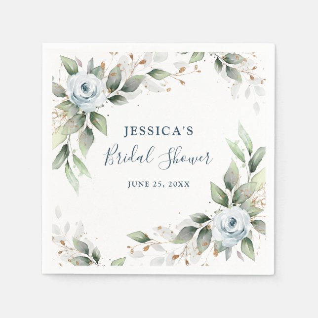 Elegant Dusty Blue Greenery Brautparty Paper Serviette (Vorderseite)