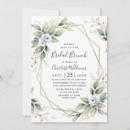 Elegant Dusty Blue Greenery Bridal Brunch Einladung