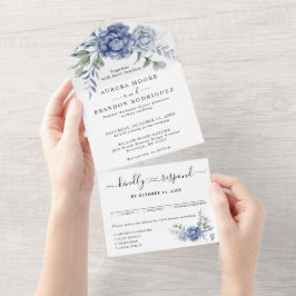 Elegant Dusty Blue Greenery Hochzeitsmaterial All In One Einladung