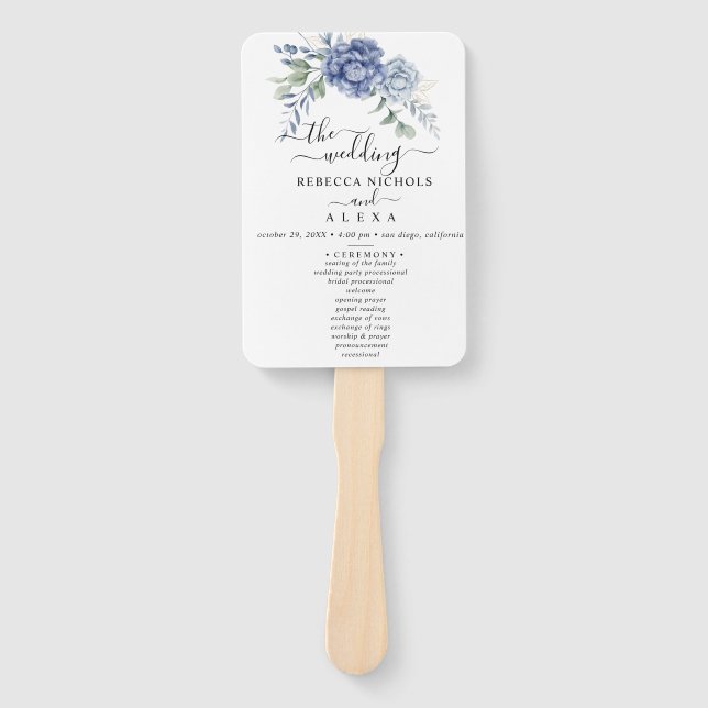 Elegant Dusty Blue Greenery Hochzeitsmaterial Fächer (Vorderseite)