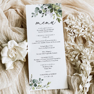 Elegant Dusty Blue Greenery Wedding Menu