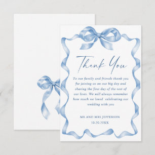 Elegant Dusty Blue Hand Drawn Bow Wedding Dankeskarte