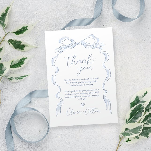 Elegant Dusty Blue Hand Drawn Bow Wedding Dankeskarte (Elegant Dusty Blue Hand Drawn Bow Wedding Thank You Card)