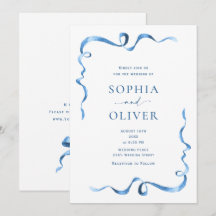 Elegant Dusty Blue Hand Drawn Bow Wedding