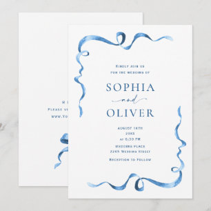 Elegant Dusty Blue Hand Drawn Bow Wedding Einladung