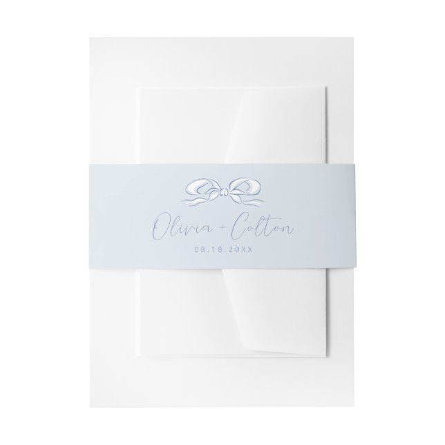 Elegant Dusty Blue Hand Drawn Bow Wedding Einladungsbanderole (Vorderseite Beispiel)