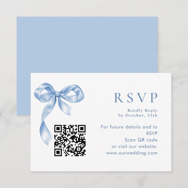 Elegant Dusty Blue Hand Drawn Bow Wedding RSVP Karte (Vorne/Hinten)