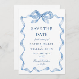 Elegant Dusty Blue Hand Drawn Bow Wedding Save The Date