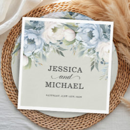 Elegant Dusty Blue Ivory Floral Sage Green Serviette