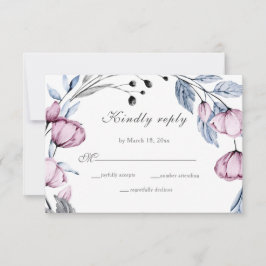 Elegant Dusty Blue Lila Bloom Wedding RSVP Karte