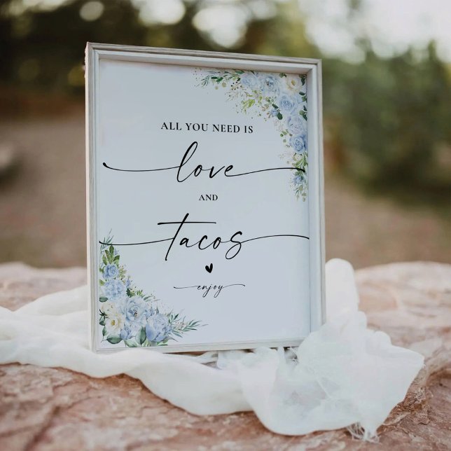 Elegant Dusty Blue Love and Tacos Sign Sockelschild (Von Creator hochgeladen)