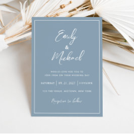 Elegant Dusty Blue Minimal Calligraphy Wedding Einladung