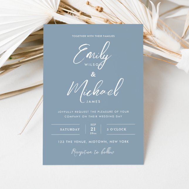 Elegant Dusty Blue Minimal Calligraphy Wedding Einladung (Von Creator hochgeladen)
