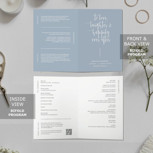 Elegant Dusty Blue Minimal QR Code eingewickelt Programm (Von Creator hochgeladen)