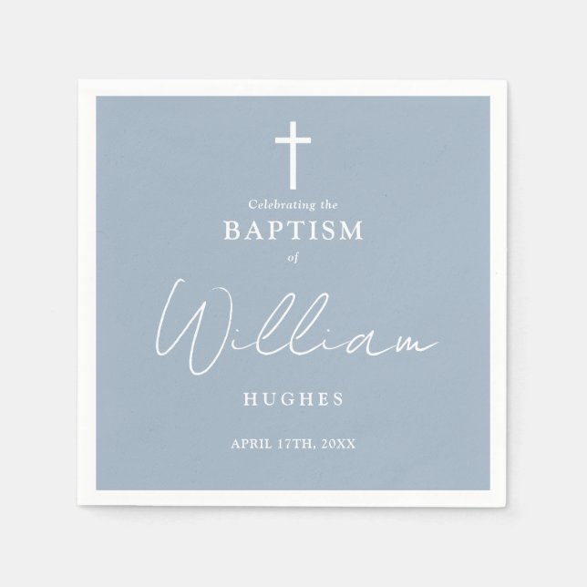 Elegant Dusty Blue Minimalistisch Baptismus Christ Serviette (Vorderseite)