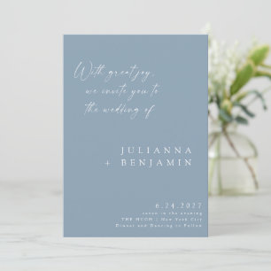 Elegant Dusty Blue Minimalistisch Chic Script Wedd Einladung
