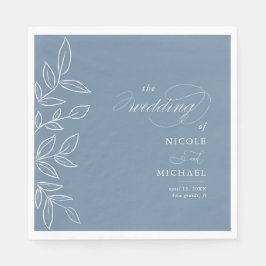 Elegant Dusty Blue Minimalistische Blätter Hochzei Serviette