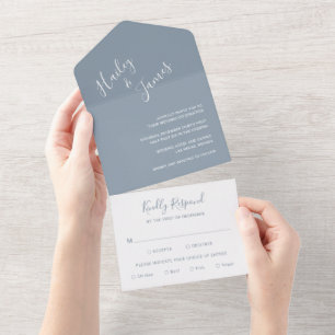 Elegant Dusty Blue Modern Wedding All In One Einladung