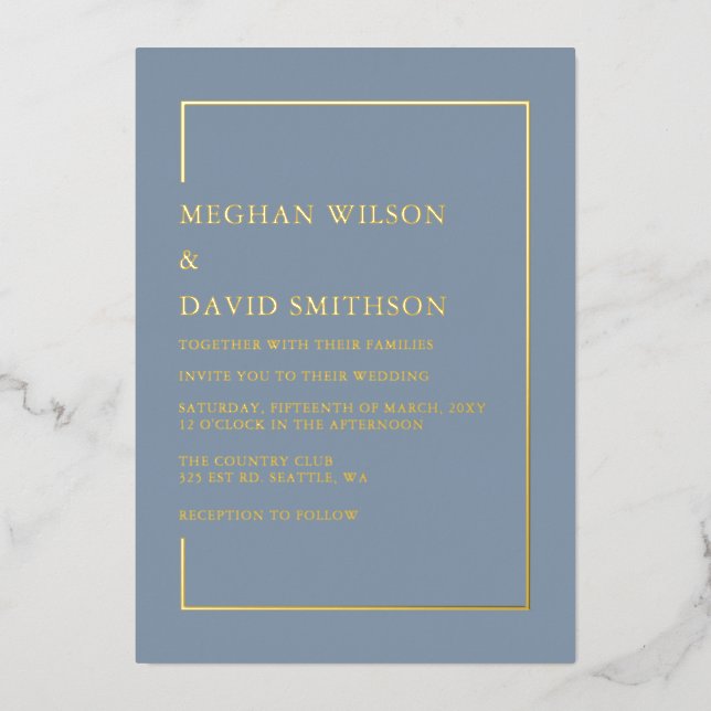 Elegant Dusty Blue Modern Wedding Folieneinladung (Vorderseite)
