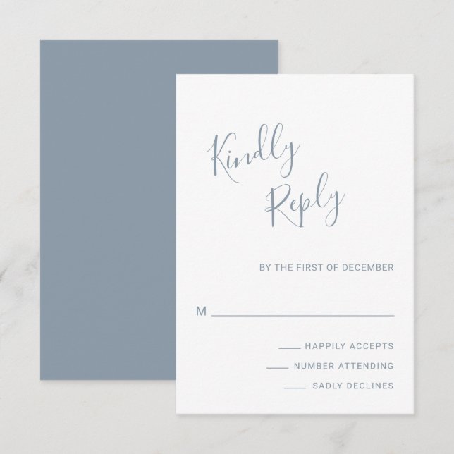 Elegant Dusty Blue Modern Wedding RSVP Karte (Vorne/Hinten)
