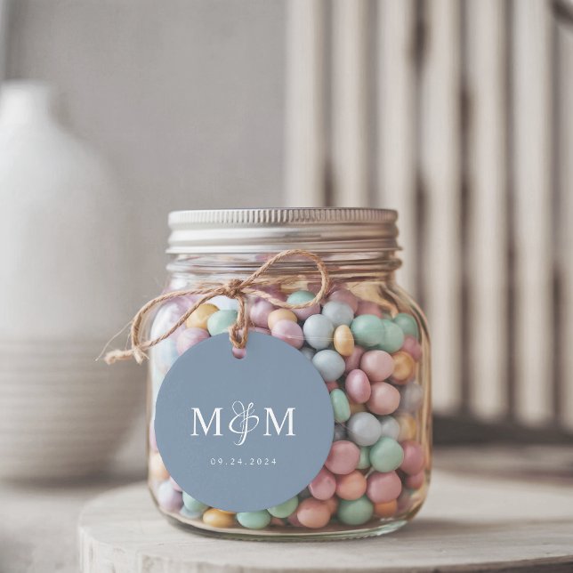 Elegant Dusty Blue Monogram Ampersand Wedding Geschenkanhänger (Von Creator hochgeladen)