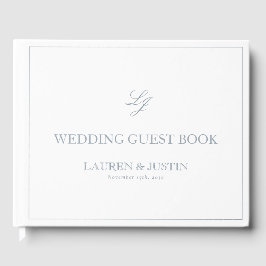 Elegant Dusty Blue Monogram Calligraphy Wedding Gästebuch
