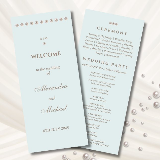 Elegant Dusty Blue Monogram Pearl Wedding Program Programm (Von Creator hochgeladen)