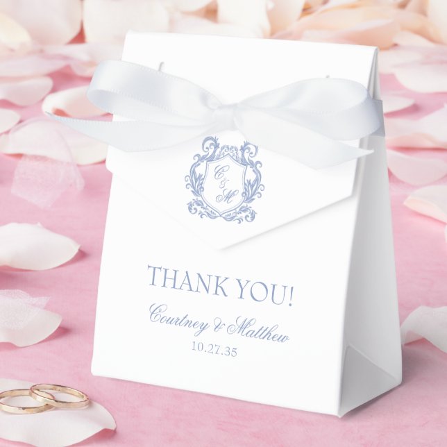 Elegant Dusty Blue Monogram Wappen Vielen Dank Geschenkschachtel (Hochzeit)